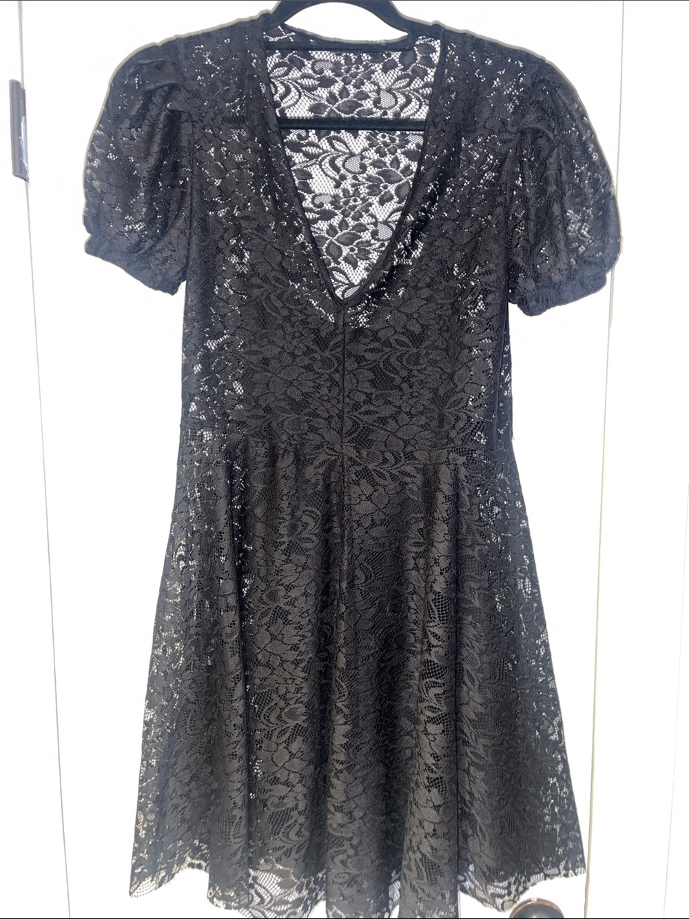 Zara Black Lace Mini Dress with Puff Sleeves